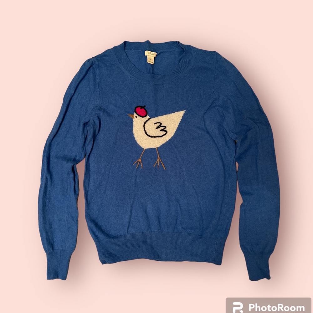 J.Crew Blue French Hen/chicken Sweater Sz M